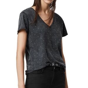 ALLSAINTS Emelyn Charcoal Gray Studded V-Neck Top, XS